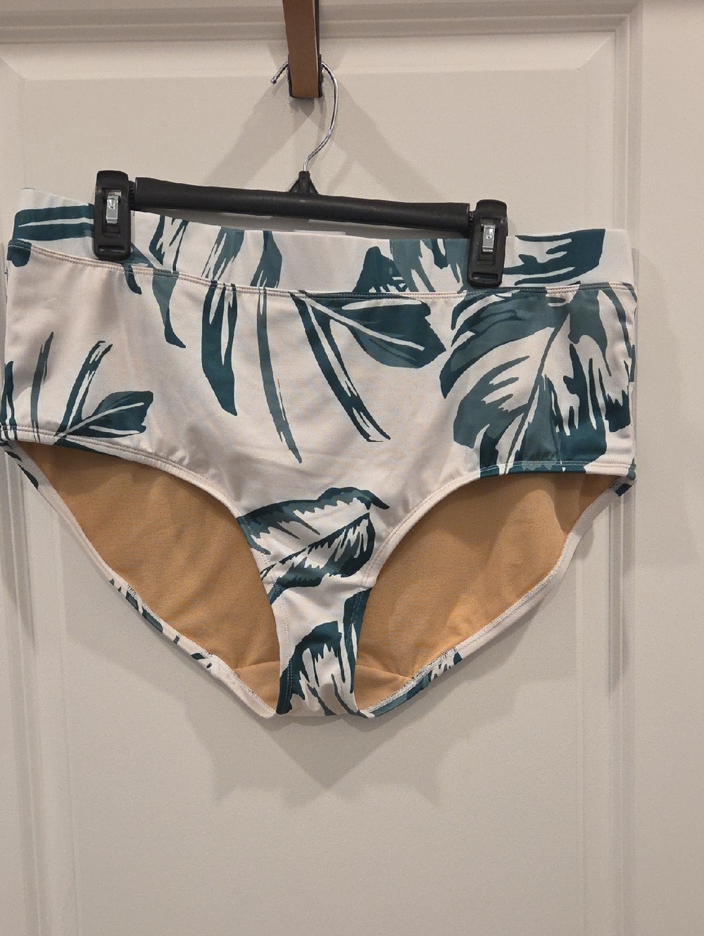 Cacique Swim High-Waist Bikini Bottoms - Teal & White